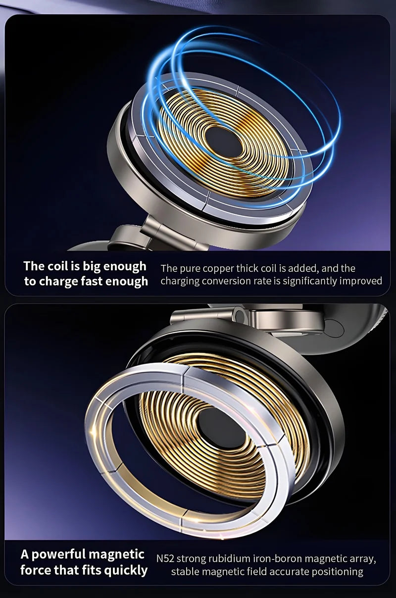 15W Metal Vacuum Suction Magnetic Wireless Charger Mount 360° Rotatable Compatible with  Smartphones, for Car Gym Bathroom Mirro