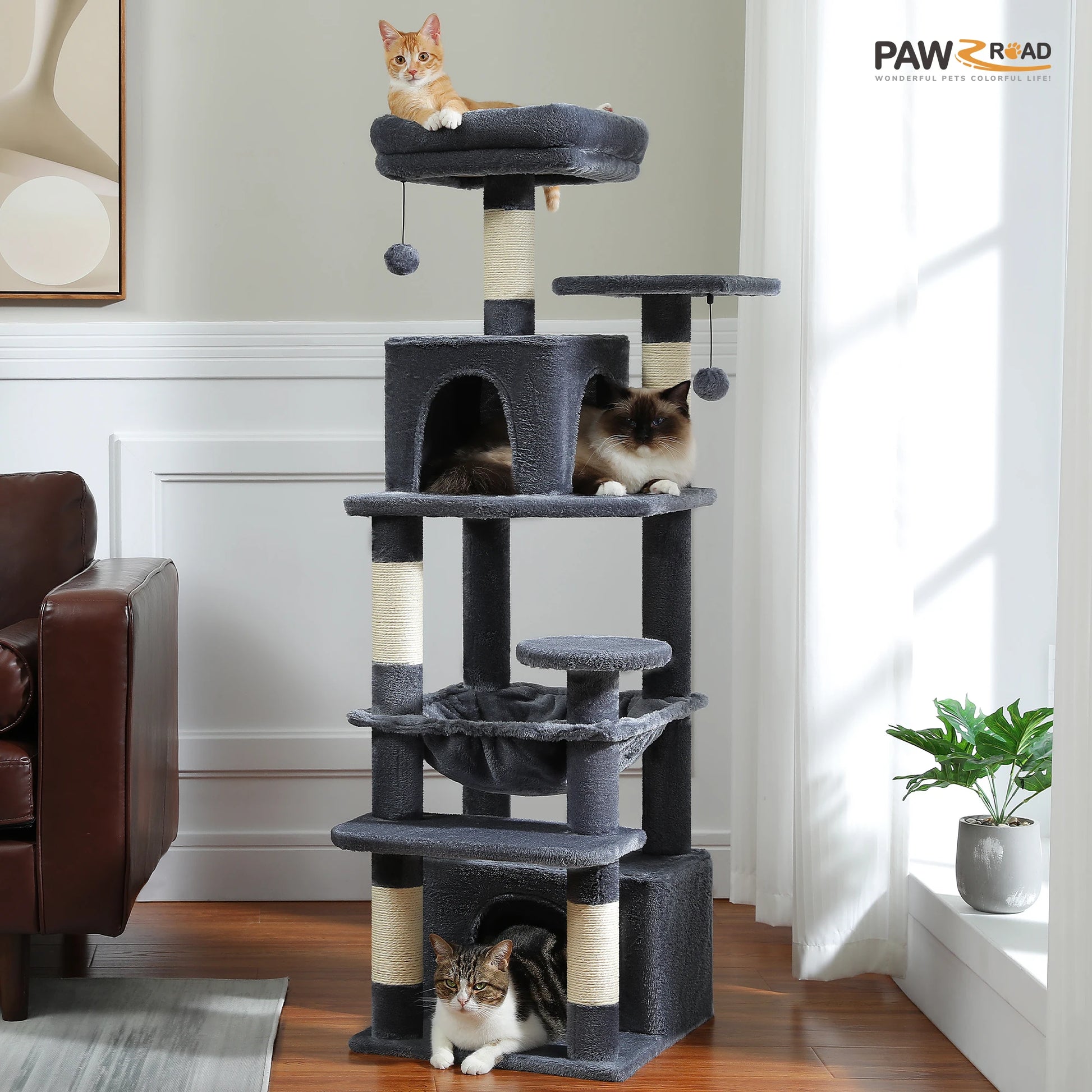 Large Cat Tree and Tower for Indoor Cats With Sisal-Covered Scratching Posts Spacious Hammock Padded Perches and Condos Cat Toys