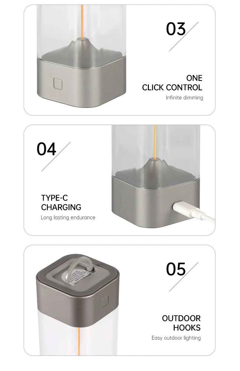 LED Minimalist Cordless Table Lamps 3 Levels Dimmable Rechargeable Camping Atmosphere Light Magnetic Filament Wireless Lamp
