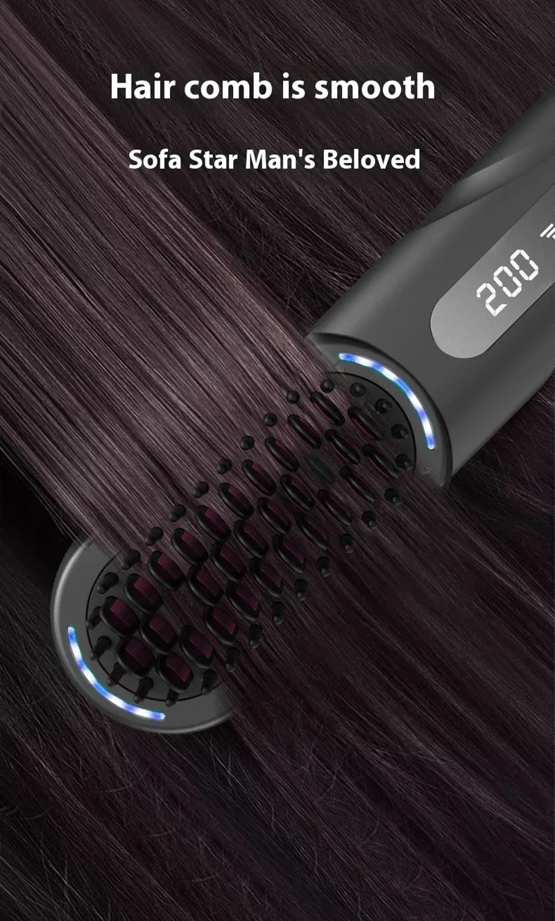 Wireless Straight Curling Hair Comb Heating Negative Ion Hair Straightener Rechargeable Anti-scalding Electric Hair Care Brushes