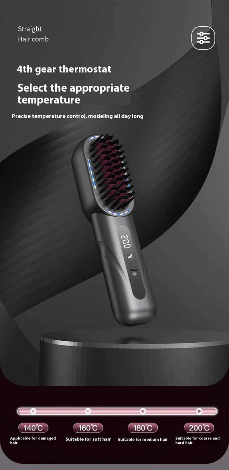 Wireless Straight Curling Hair Comb Heating Negative Ion Hair Straightener Rechargeable Anti-scalding Electric Hair Care Brushes