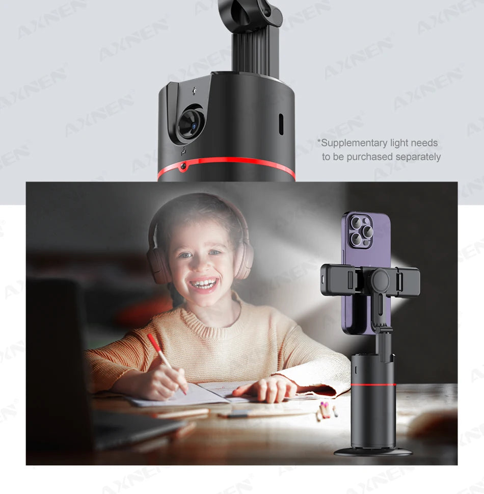 P02 360 Rotation Gimbal Stabilizer, Follow-up Selfie Desktop Face Tracking Gimbal for Tiktok Smartphone Live,with Remote Shutter