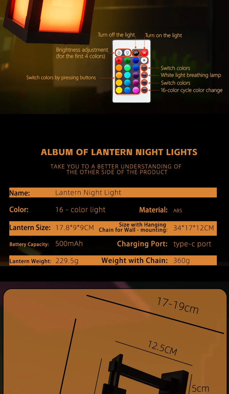 Pixel Style Night Light Portable Lantern Tabletop Ornament 16 Colors Lantern DIY Interior Decoration Festival Atmosphere Light