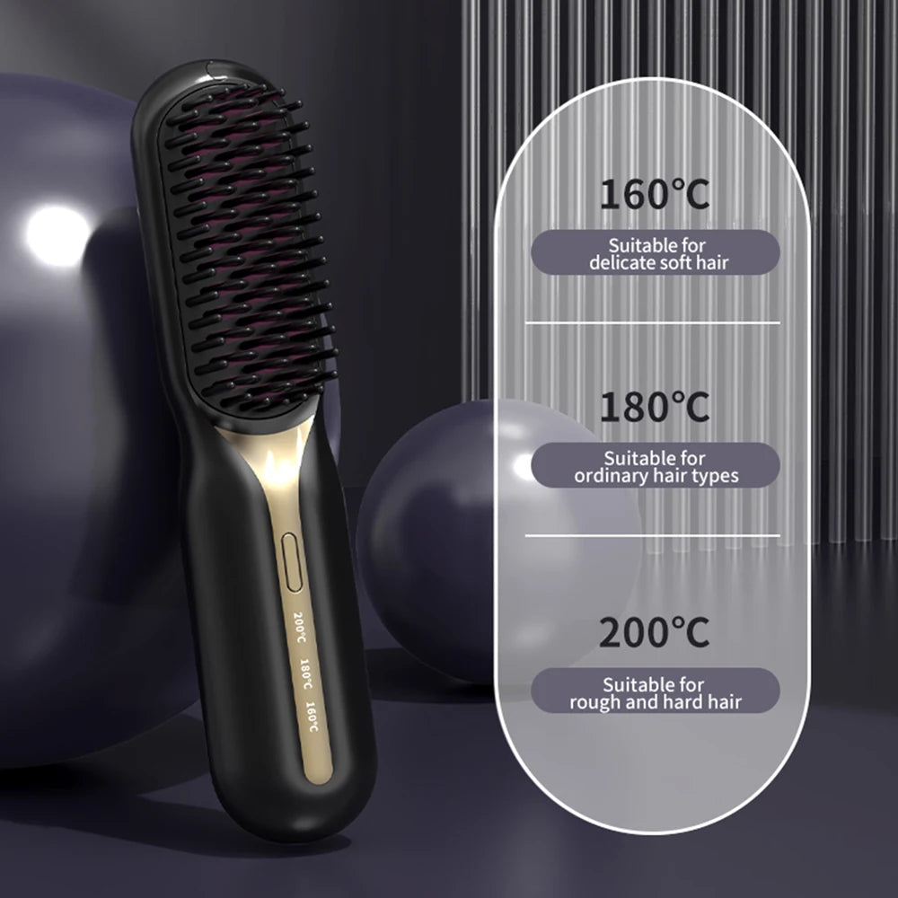 NEW Electric Ceramic Heating Straight Hair Comb Wireless Portable Negative Ion Styling Tool Rechargeable USB Straightening Brush