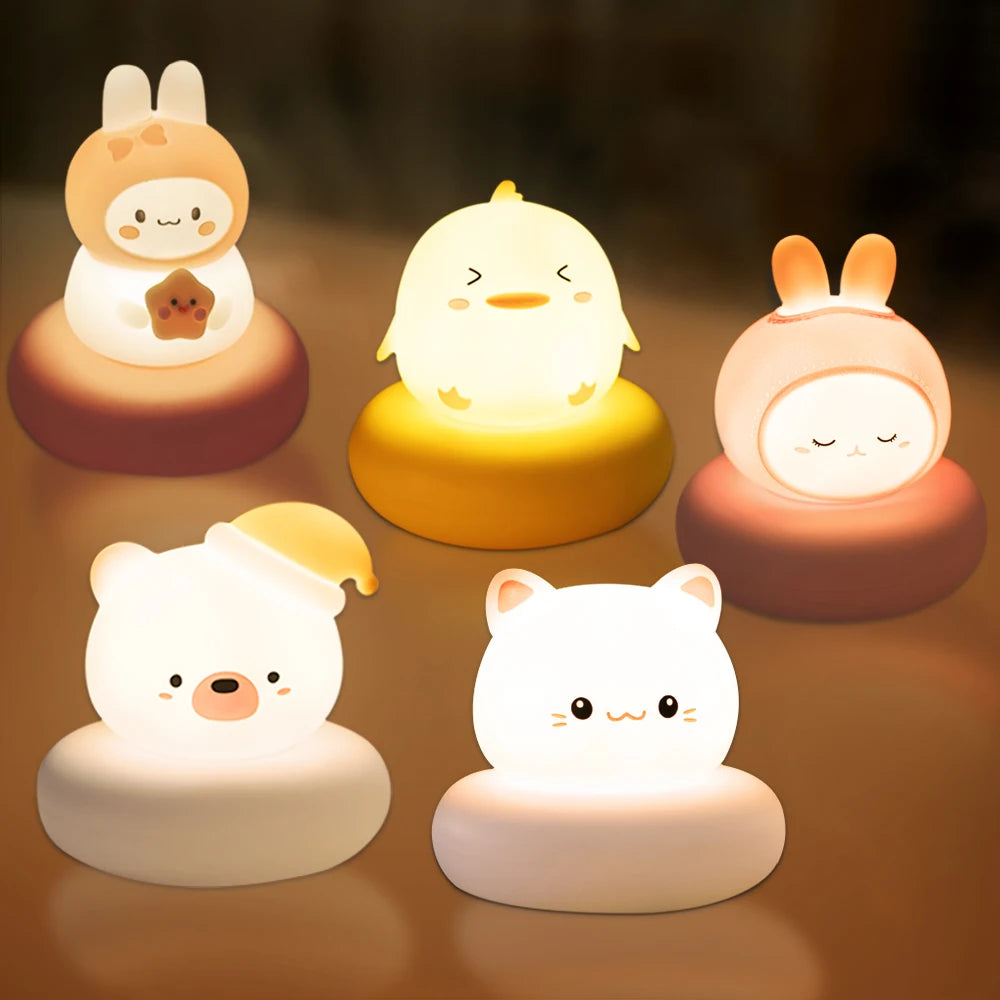Cute Animal Night Light Novelty 3 Level Dimmable Nursery Nightlight USB Rechargeable Table Lamp for Breastfeeding Toddler Baby
