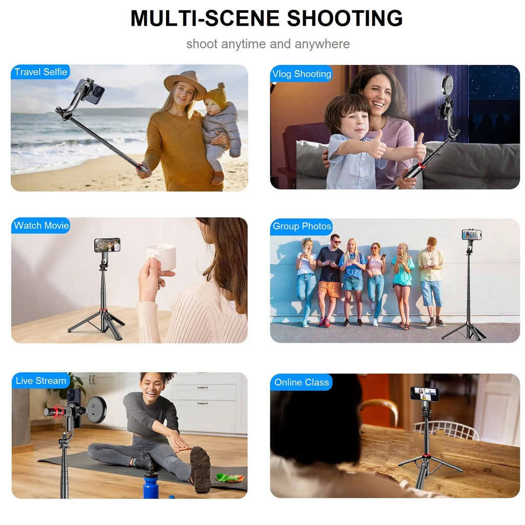 Magnetic Selfie Stick Tripod for iPhone, 51" Phone Tripod Stand Compatible with Magsafe Travel Tripod for iPhone Android Phones