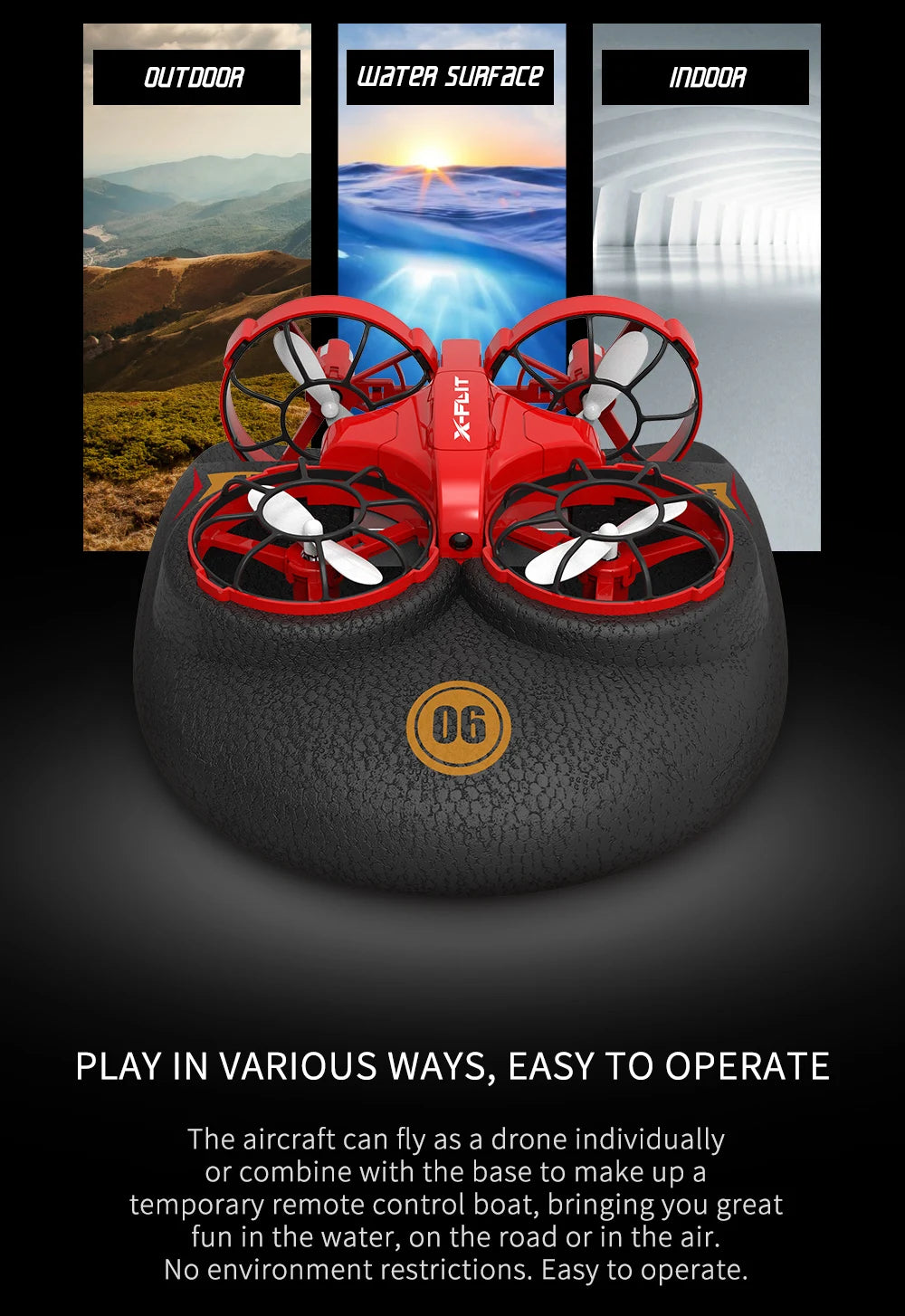 2.4G JJRC 4-rotor drone with multiple modes of gameplay, 360 ° rolling sea, land, and air three in one children's toy