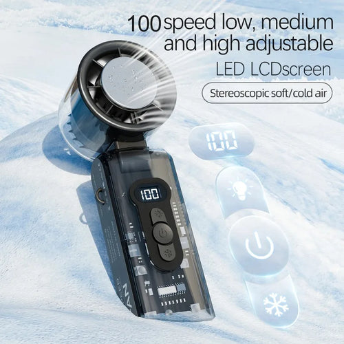 High speed folding refrigeration fan, digital display mini portable USB charging fan, high wind power handheld fan