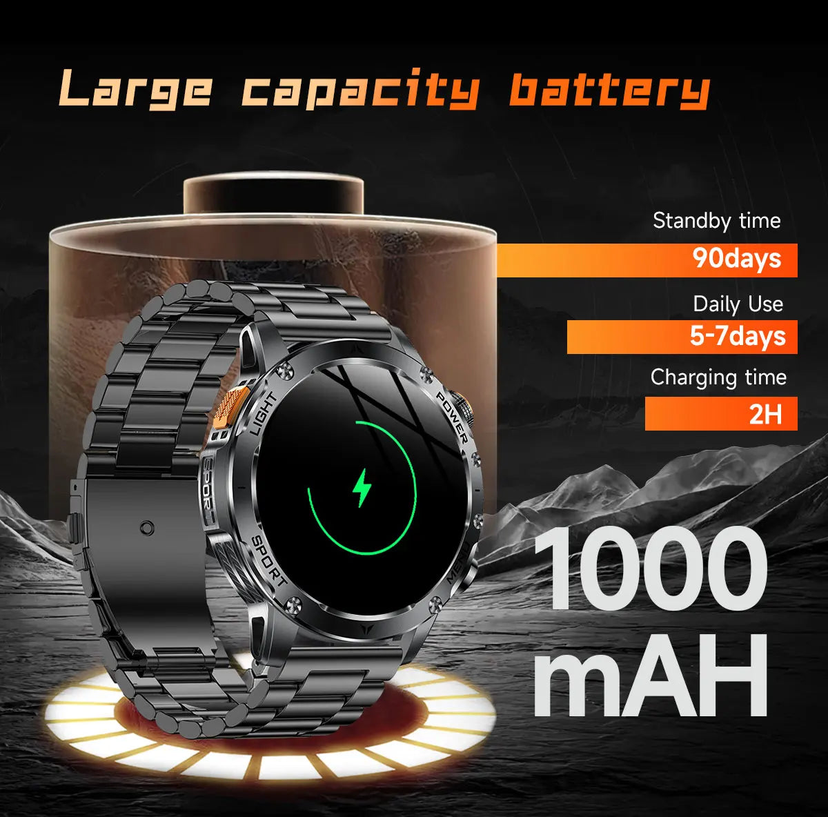 2025 1000mAh Super Capacity Battery Adult Men Smart Watch 1.7-inch Large Screen Bluetooth Call IP68 Waterproof SmartWatch Sports