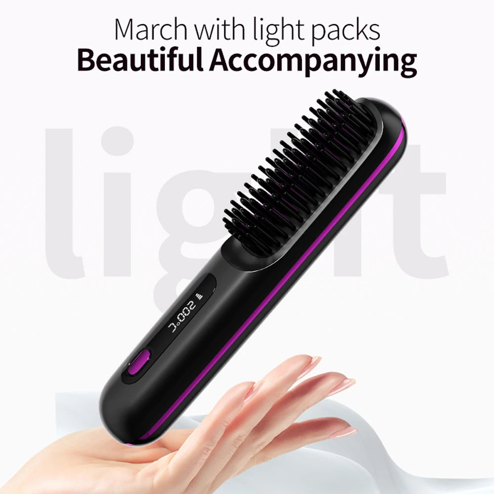 NEW Electric Ceramic Heating Straight Hair Comb Wireless Portable Negative Ion Styling Tool Rechargeable USB Straightening Brush