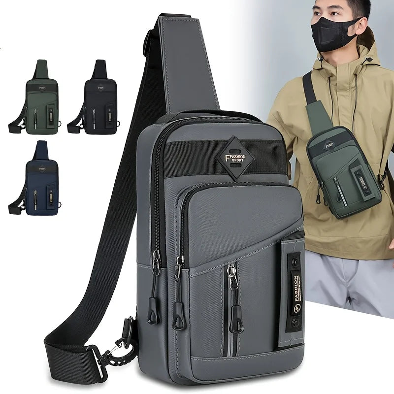 Men's Outdoor Chest Bag - Stylish Nylon Crossbody Bag, Casual Multi-Functional Sports Sling ,Multiple Compartments