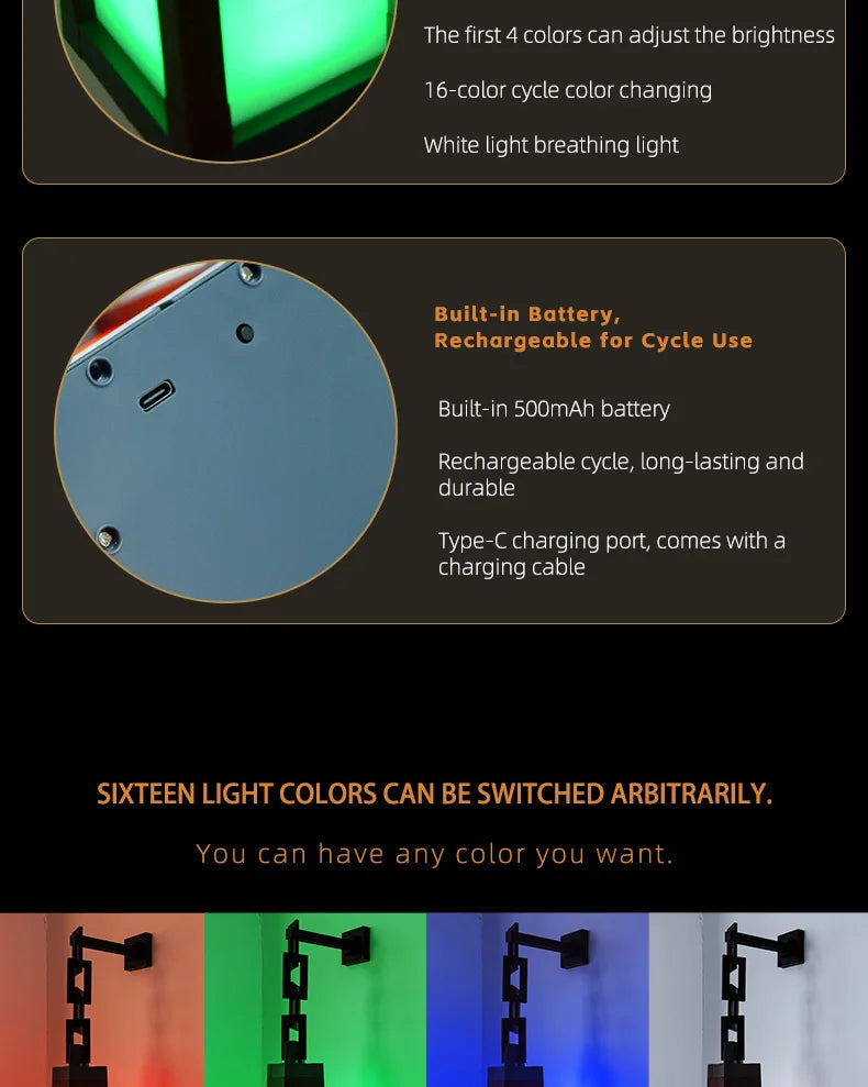 Pixel Style Night Light Portable Lantern Tabletop Ornament 16 Colors Lantern DIY Interior Decoration Festival Atmosphere Light