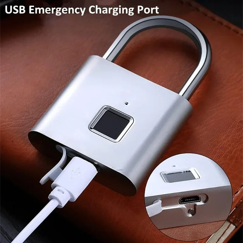 Portable Waterproof Small Fingerprint Padlock with USB Charging for Locker, Luggage, Gym, Suitcase