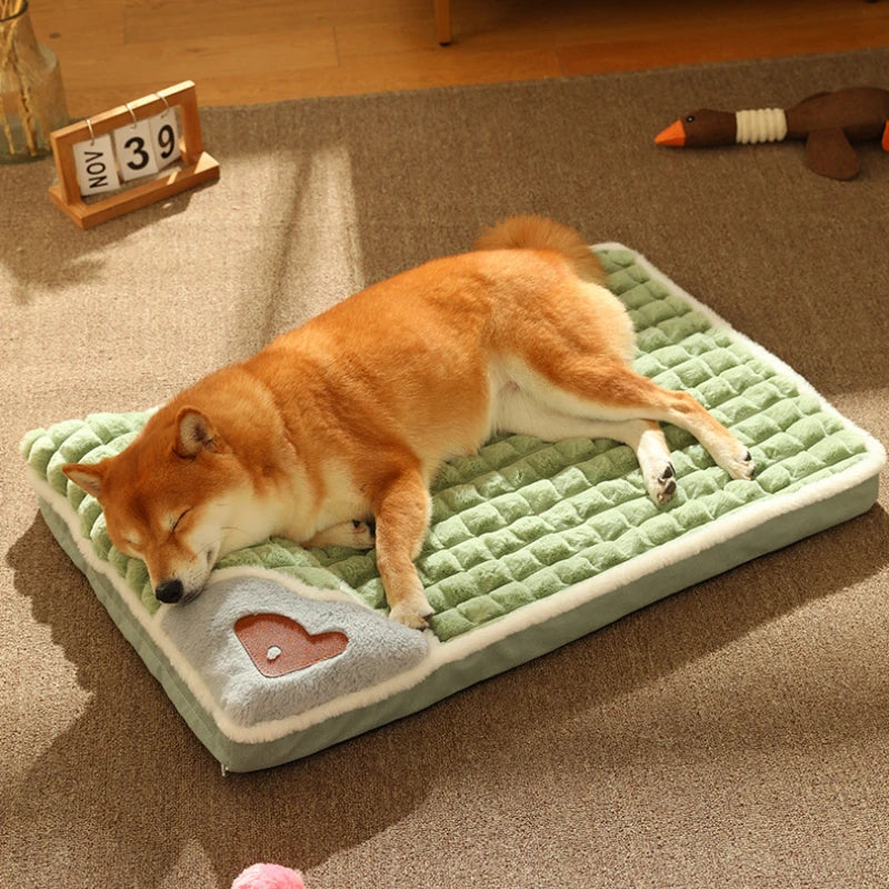 Calming Dog Beds for Small Large Dogs Luxury Dog Mat with Pillow Removable Cover Foam Pet Mat Cushion Sleeping Beds Soft