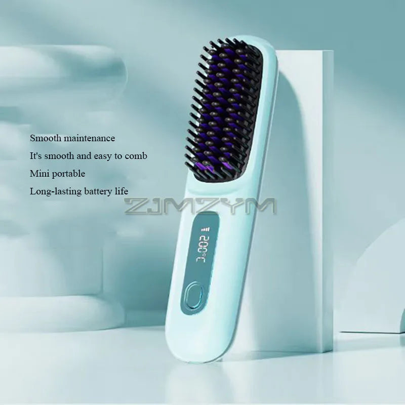 20Seconds Quick Heat Hair Straighter Liquid Crystal Cordless Straight Comb Anti-Scald Styling Brush Negative Ion Curly Hair Tool