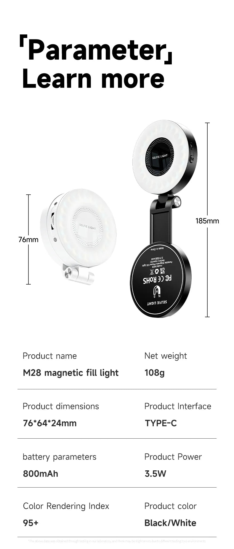 Magnetic Selfie Light Compatible with MagSafe iPhone&Android Phone Light with a Mirror 360° Folding LED Selfie Ring Fill Light