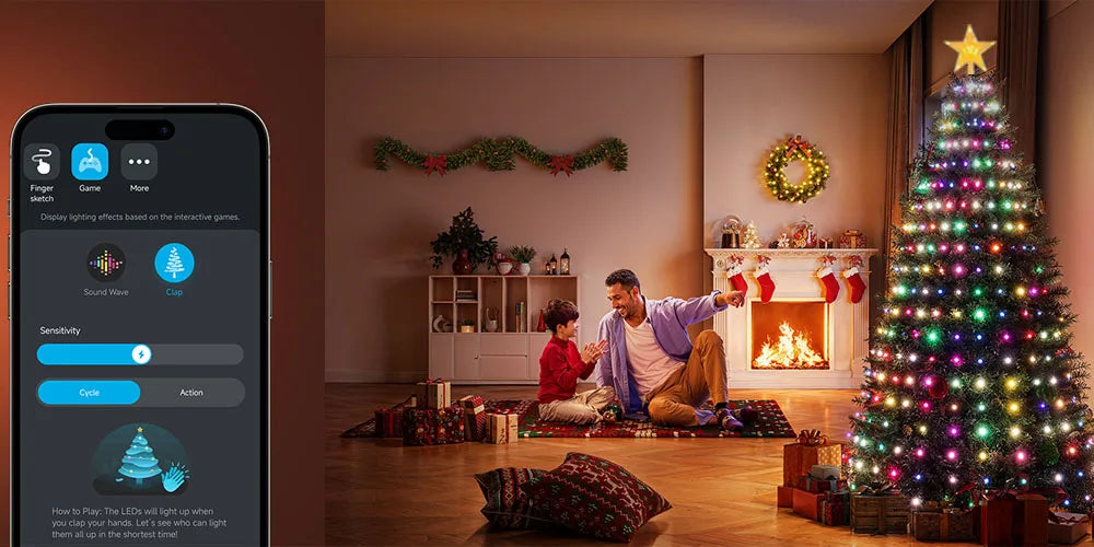 RGBIC 6.9FT 400LEDs Christmas Lights Holiday String Lights with Star Shape, Smart LED Xmas Tree for Indoor Outdoor Decor