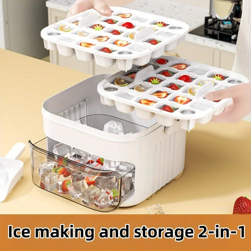 50 Grid Handheld Press Type Ice Cube Mold (no Power Required) Double-layer Design, Essential Kitchen Tool for Refrigerators