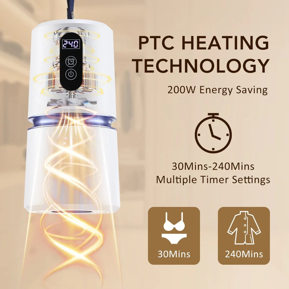 Portable Clothes Dryer Small Quiet Clothing Fast-Drying Machine Adjustable Timer Mini Laundry Dryer Foldable Drying Machine