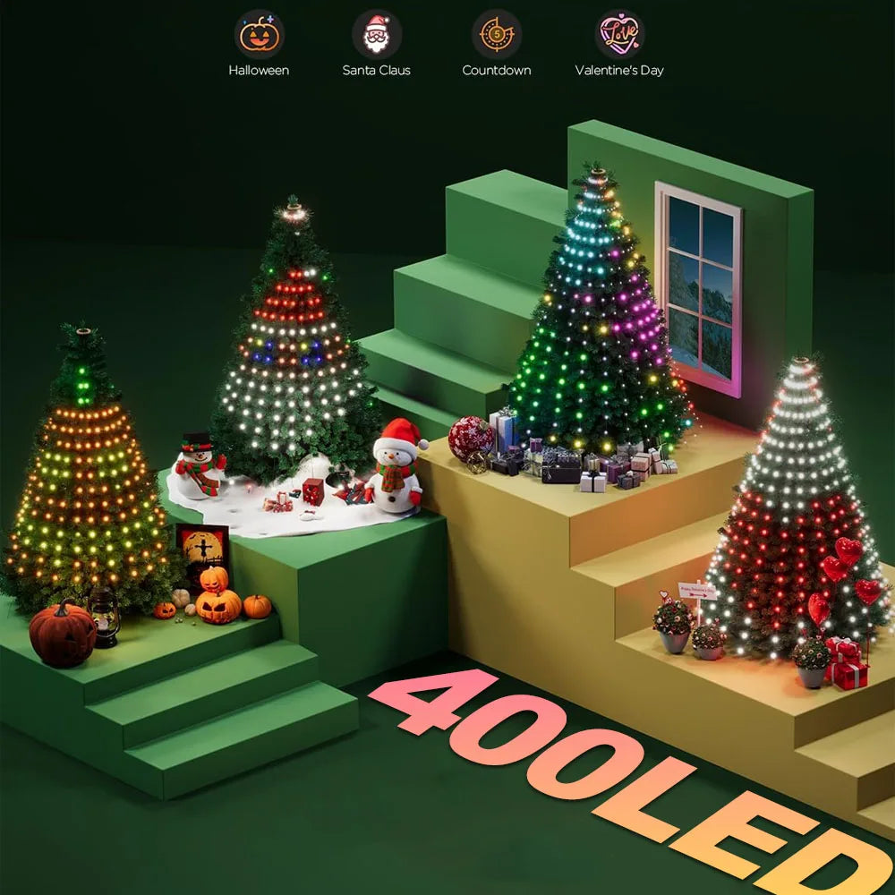 RGBIC 6.9FT 400LEDs Christmas Lights Holiday String Lights with Star Shape, Smart LED Xmas Tree for Indoor Outdoor Decor