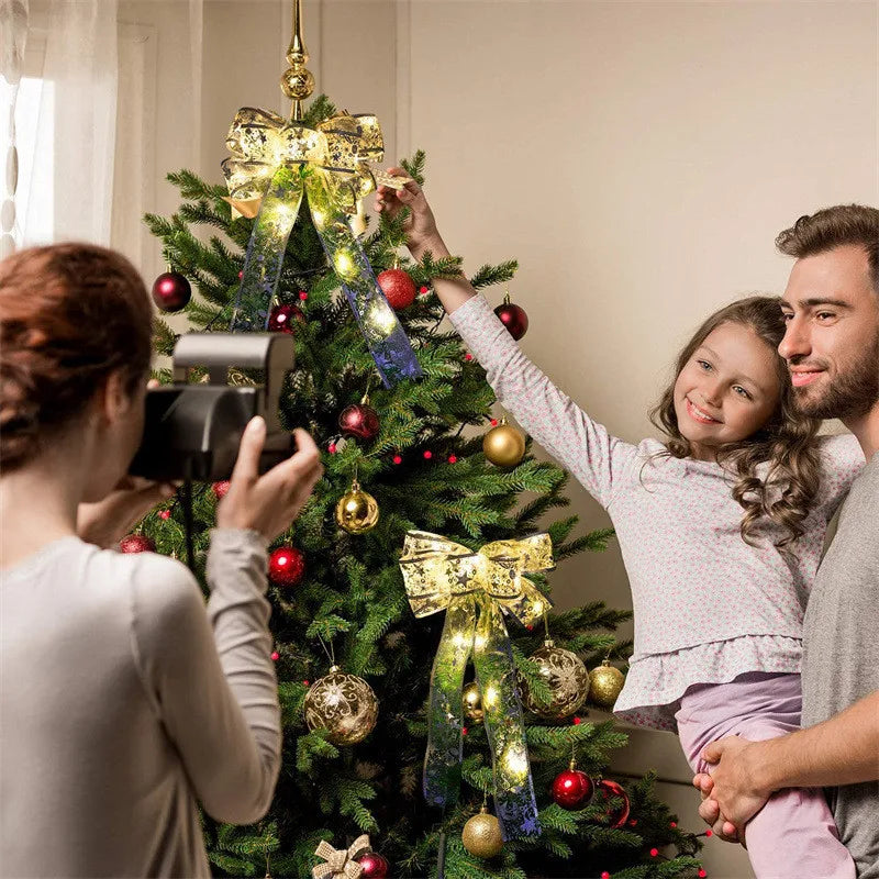 Christmas Ribbon Fairy Light Christmas Decoration DIY Bows String Light Tree Ornaments For Home 2024 Xmas Decor New Year Navidad