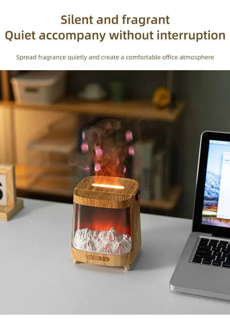 D631 Aurora Flame Humidifier Essential Oil Diffuser 200ml LED Light Remote Control Timing Spray USB-C