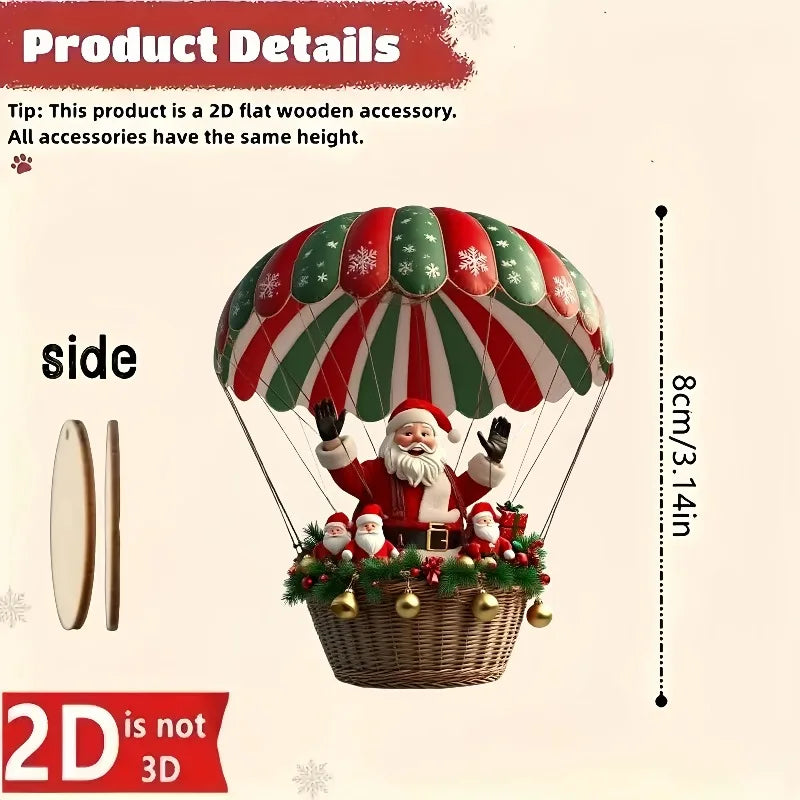 10Pcs Christmas Hanging Ornaments 2025-2026 Santa Hot Air Balloon Acrylic Decor for Indoor Wall Home Xmas Party Decoration