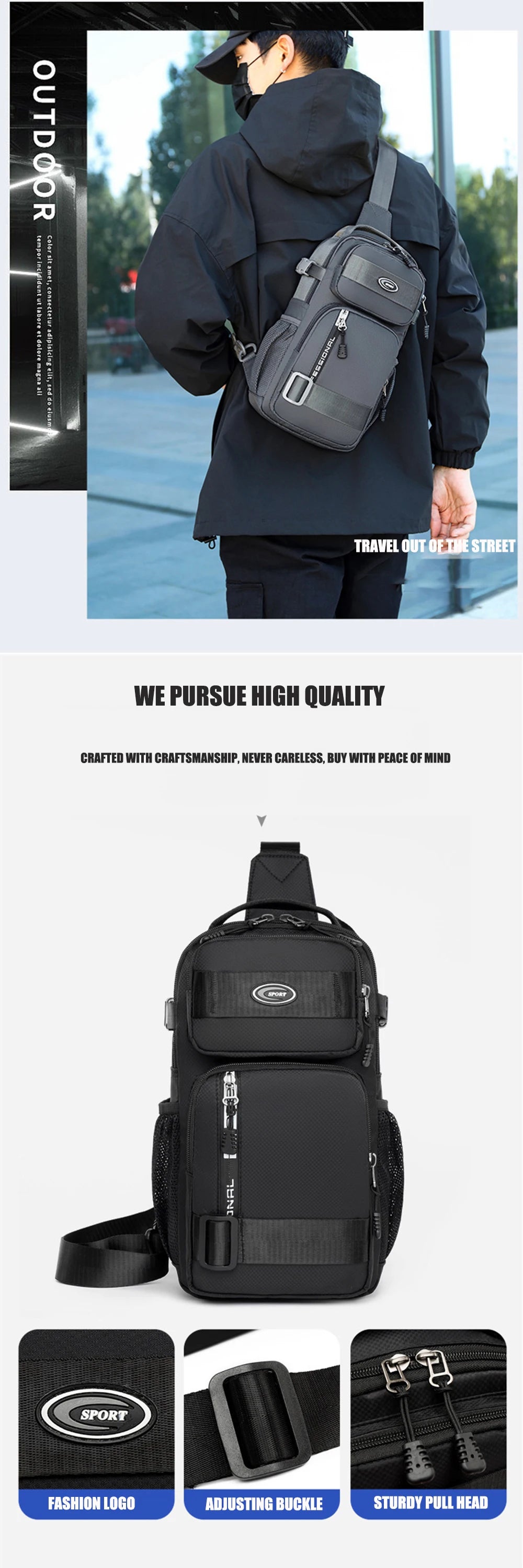 Chest Bag For Men 2024 New Casual Travel Large-capacity Chest Bag Fashion Trend Men's Shoulder Bag Crossbody Outdoor Backpack