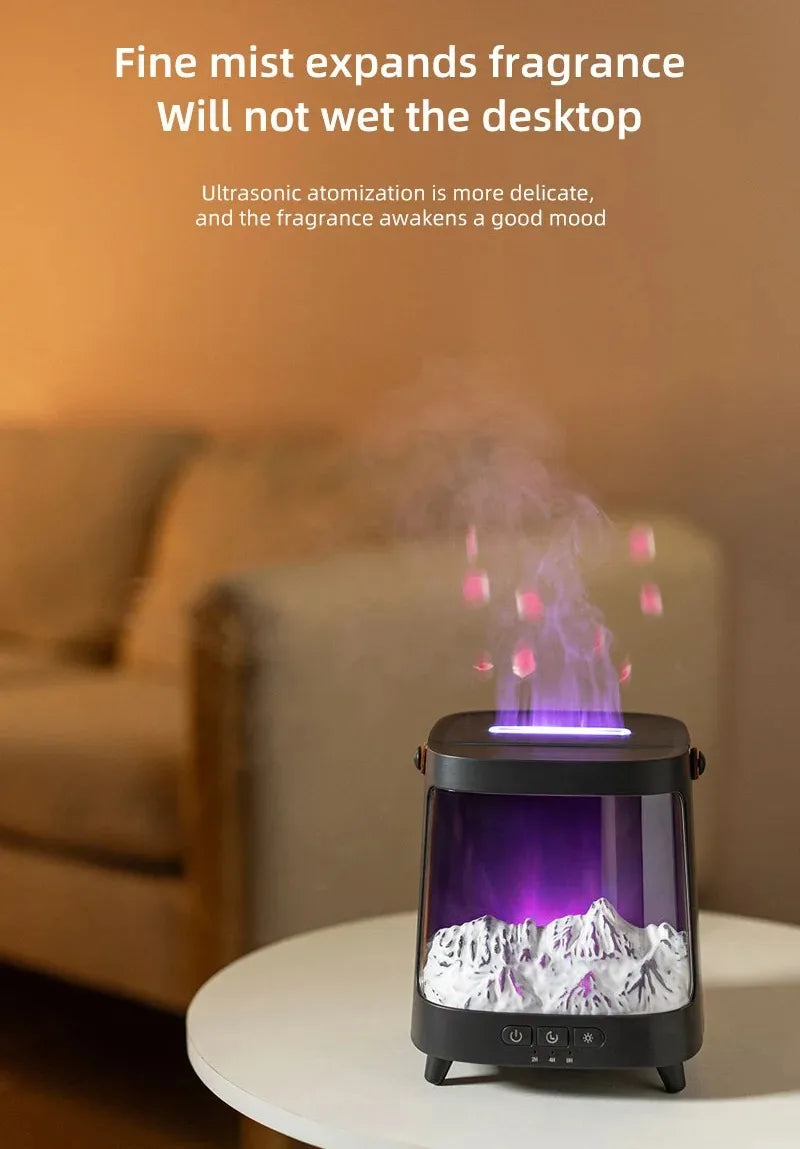 D631 Aurora Flame Humidifier Essential Oil Diffuser 200ml LED Light Remote Control Timing Spray USB-C