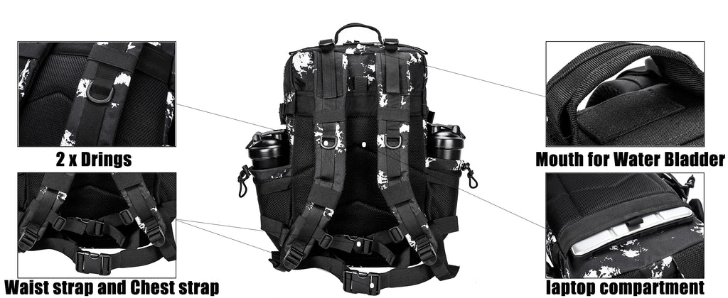 LHI 25L/35L/45L Gym Backapck Tactical Athlete Sports Fitness Bag Exercise Workout Weekend Travel Daypack with Bottle Holder