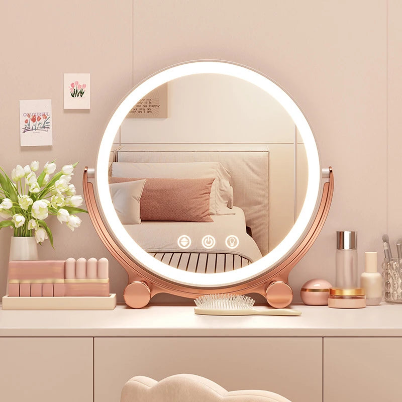 Desktop LED Makeup Mirror Three Color Light Household Bedroom Vanity Mirror Intelligent Control Cosmetic Mirrors Type-c Charging