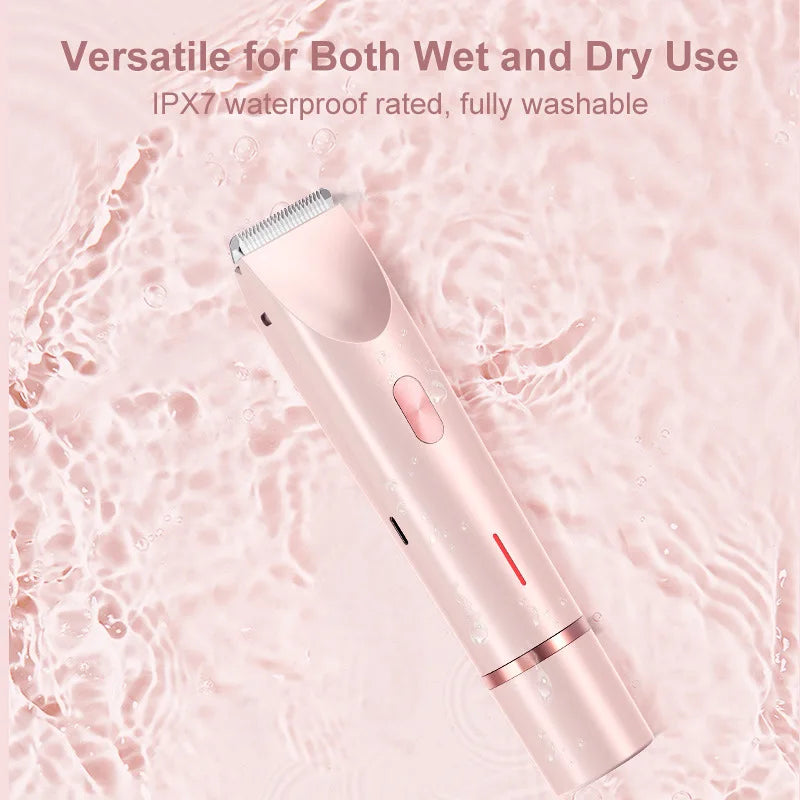 2 in 1 Dual-Head Painless Women Electric Razors Bikini Trimmer Wet Dry Use for Ladies Pubic Hair Detachable Head Electric Shaver