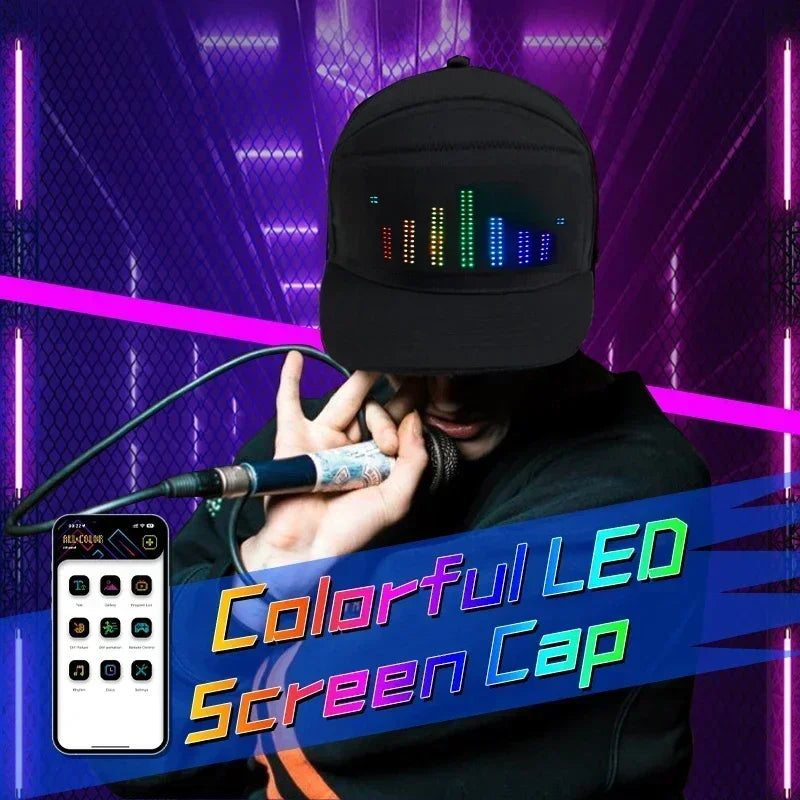 Unisex Baseball Cap 5V USB Rechargeable Bluetooth APP Programmable LED Scrolling DIY Display Board Hip Hop Led Cap Snapback Hat