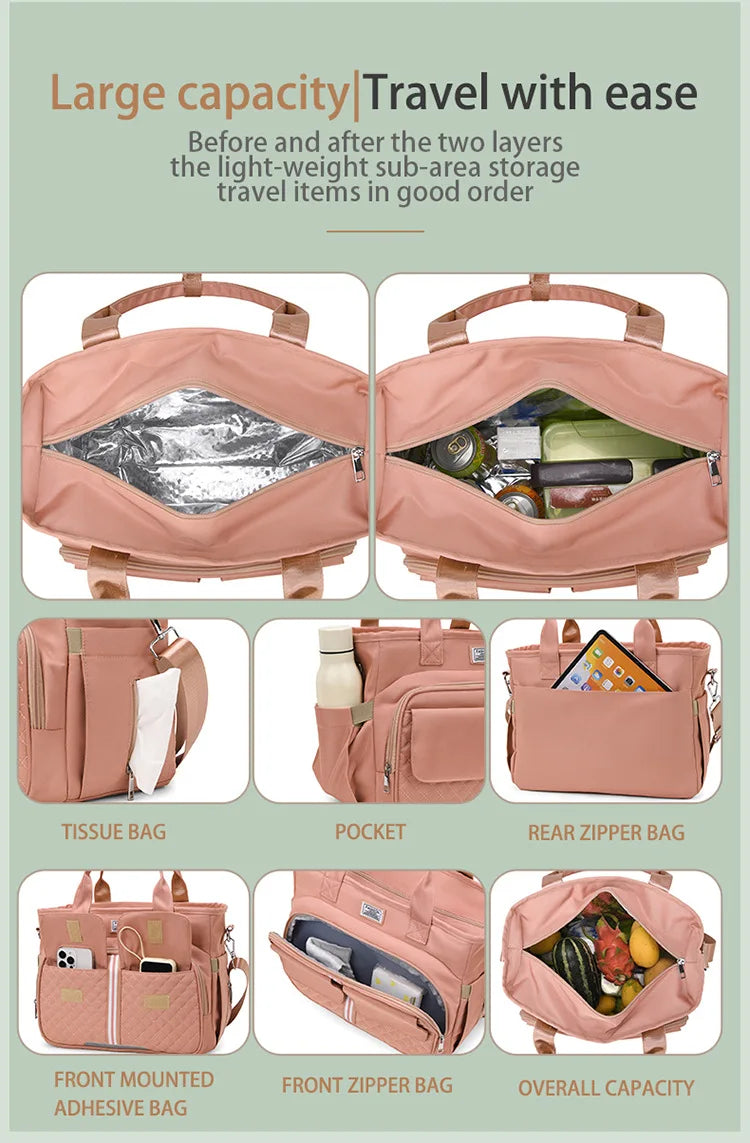 Multifunctional Insulated Picnic Bag Reusable Colorful  large capacity lunch bag with double pockets, portable lunch bag