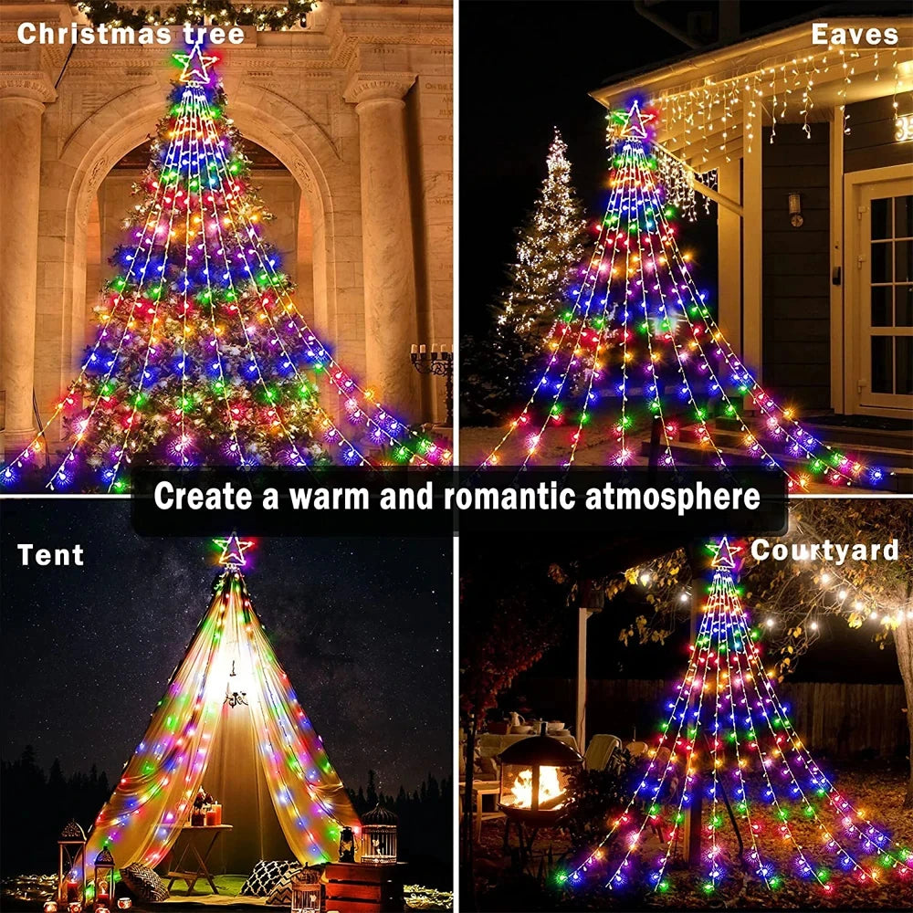 Christmas Decorations Waterfall Solar Lights 350 LED 8 Modes Tree Light Gift Patio Lights Outdoor Decor Tree Wedding Yard Porch