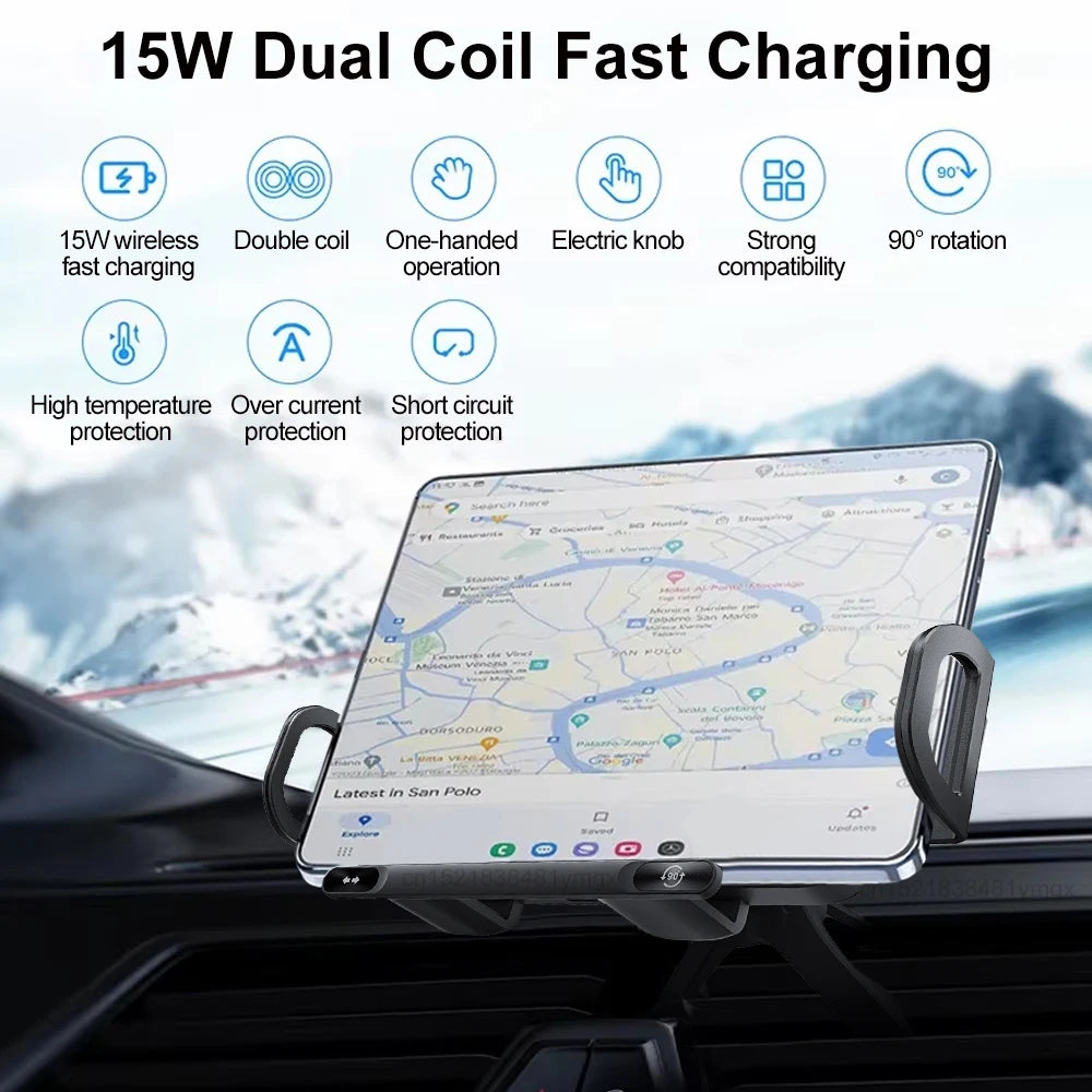 Car Wireless Charger DualCoil Fold Screen Car Phone Holder for Samsung Galaxy Z Fold 6 5 Flip 4 3 Fast Charging Vent Mount Stand