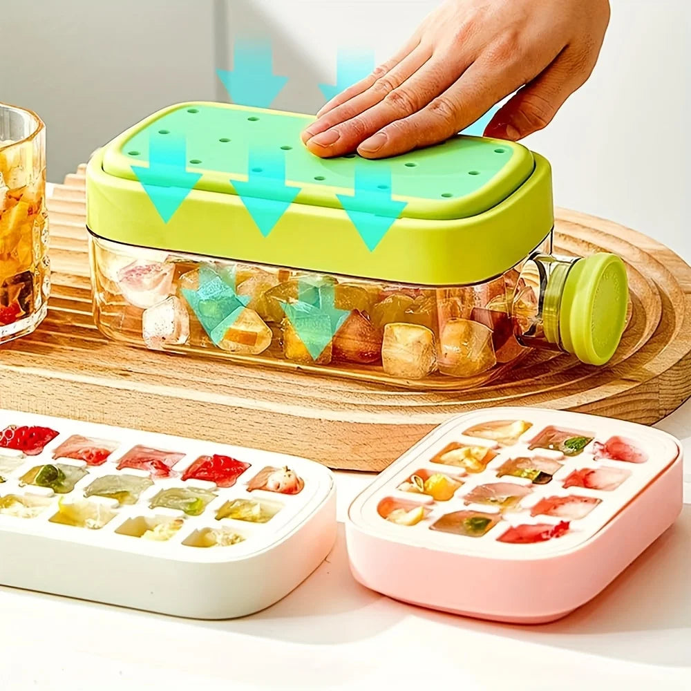 Silicone One-click Ice Mold Bottle Cooler Cup with Straw Ice Cube Tray with Lid for Freezer Creative NO TOUCH Mould for Summer