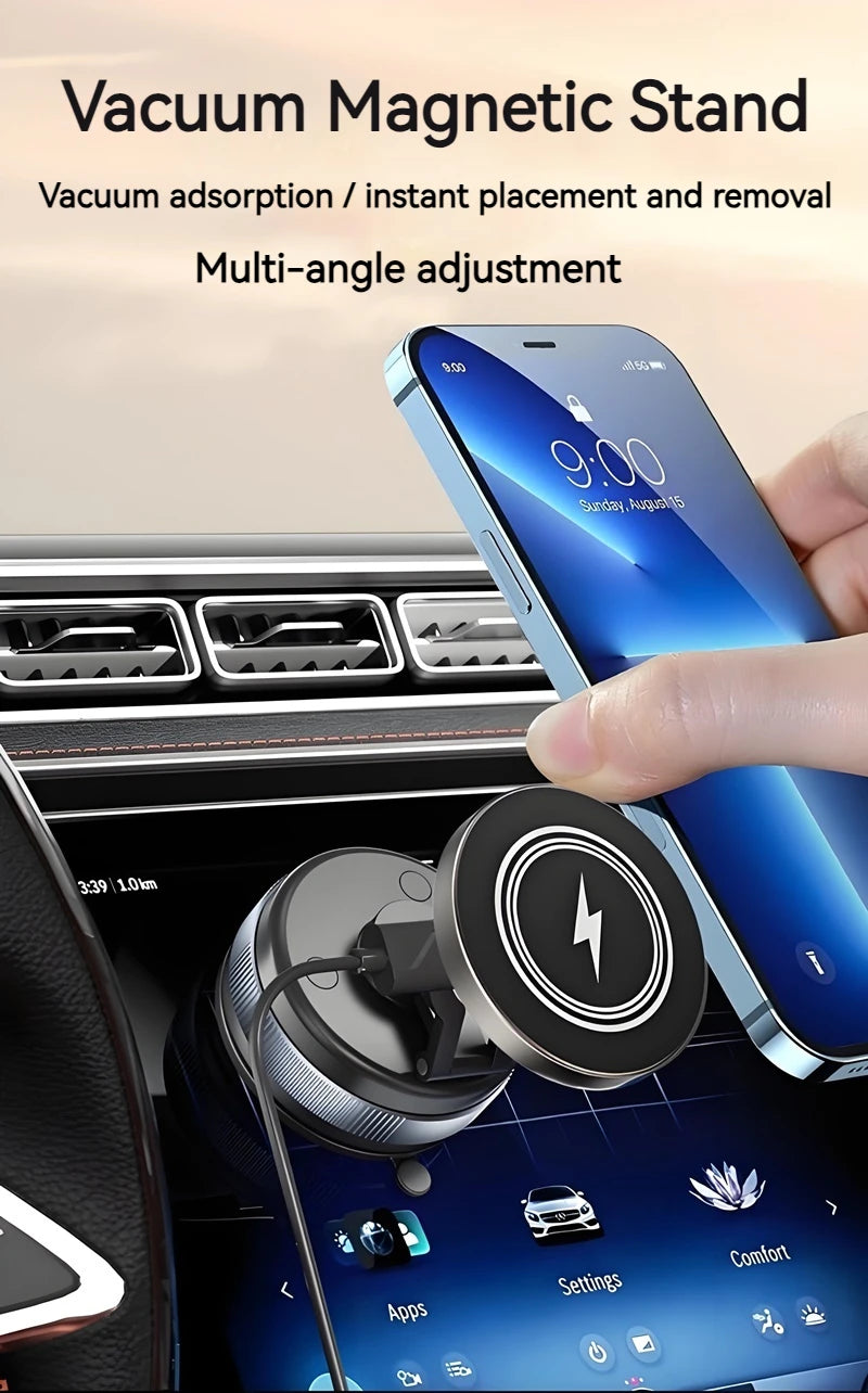 15W Metal Vacuum Suction Magnetic Wireless Charger Mount 360° Rotatable Compatible with  Smartphones, for Car Gym Bathroom Mirro