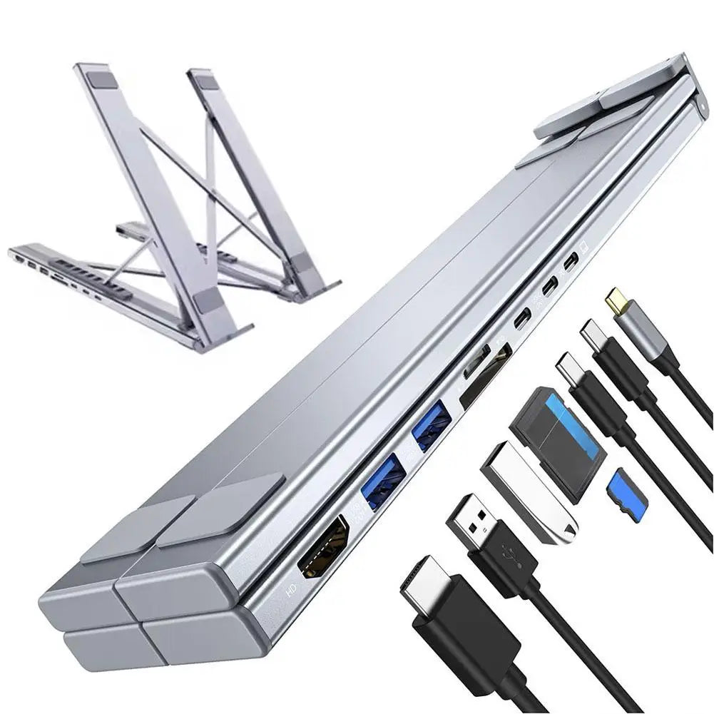 Laptop Docking Station Stand USB C Dock Tablet Laptop Holder with 4K HDMI 2 Type-C PD 100W Dock Station for MacBook E2H6