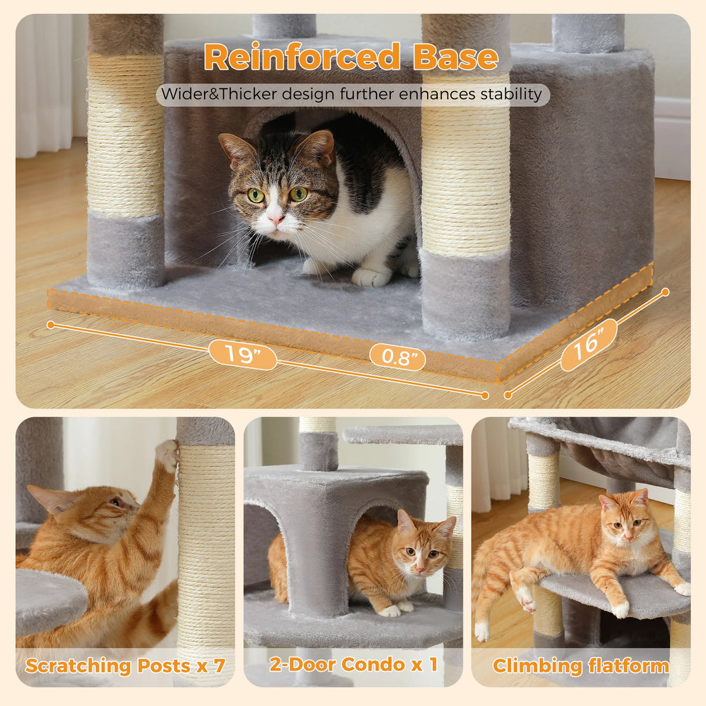 Large Cat Tree and Tower for Indoor Cats With Sisal-Covered Scratching Posts Spacious Hammock Padded Perches and Condos Cat Toys