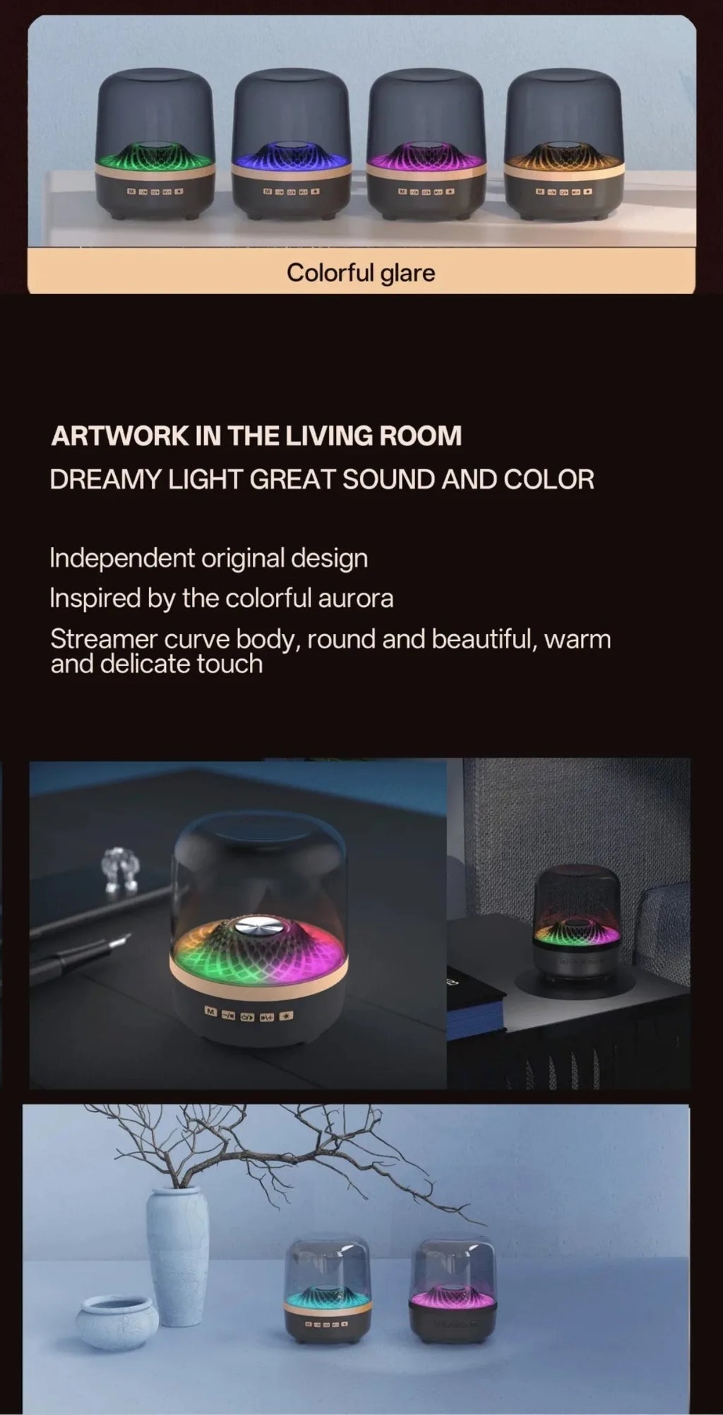 Glaze 5 Subwoofer Bluetooth 5.3 Audio Breathing Lamp Speakers Hi-Fi Acoustic Wireless Soundbar Portable Speaker for Home Theater