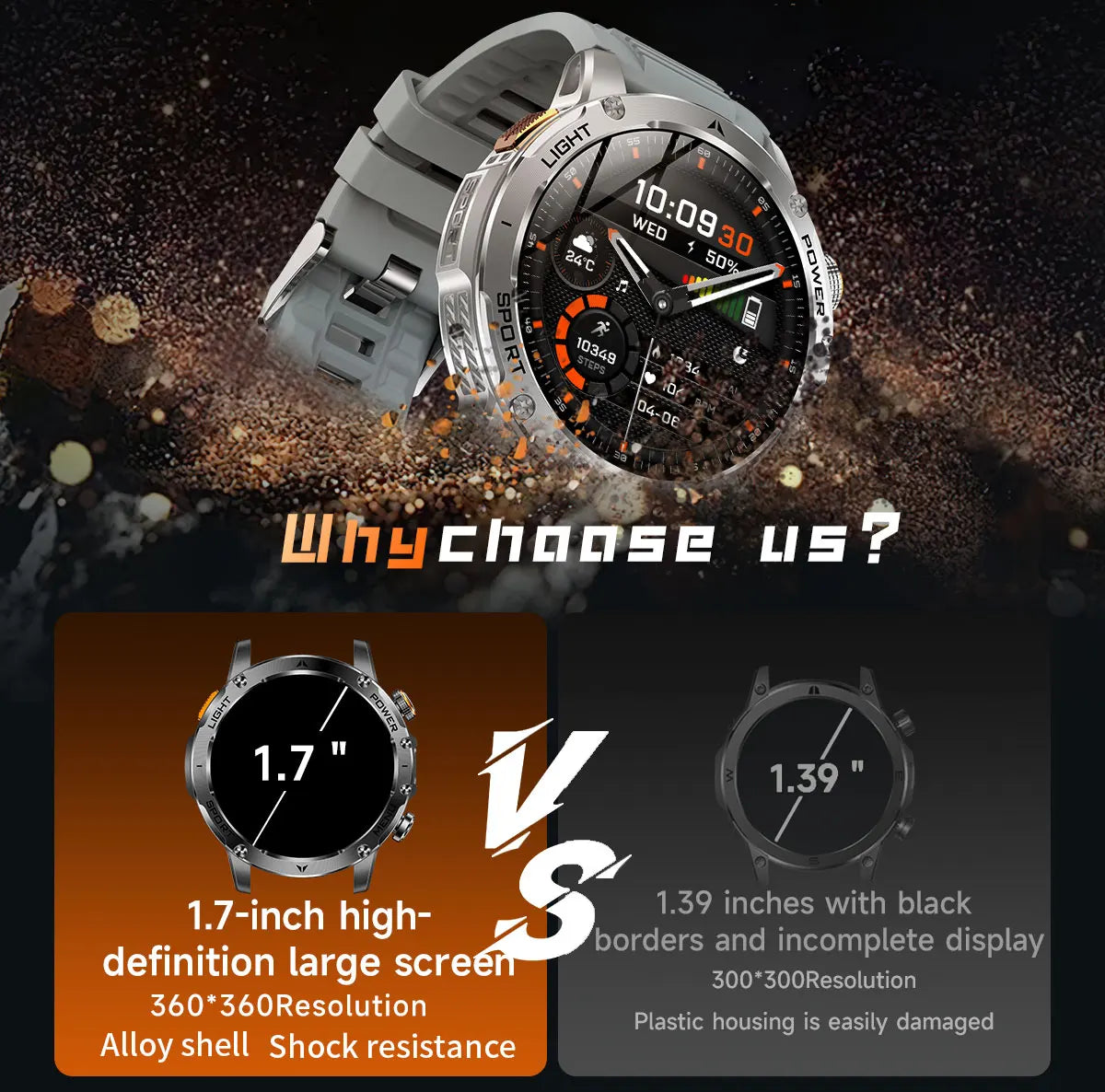 2025 1000mAh Super Capacity Battery Adult Men Smart Watch 1.7-inch Large Screen Bluetooth Call IP68 Waterproof SmartWatch Sports