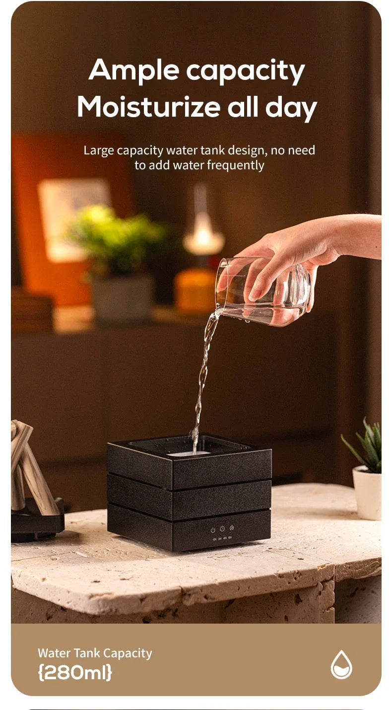 280ml Flame Aroma Diffuser USB Air Humidifier Colorful Atmosphere Light and Remote Control Bonfire Essential Oil Aroma Diffuser