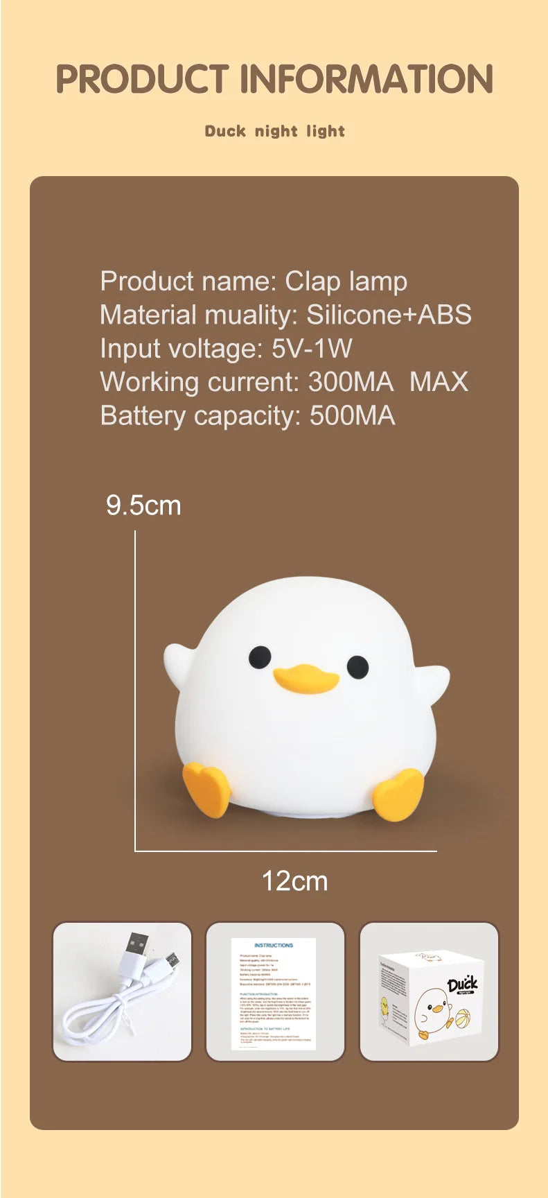 DoDo Duck Silicone LED Bedside Lamp Night Light Cute Duck Dimmable Nursery Nightlight Rechargeable Baby Bedrooms Decoration