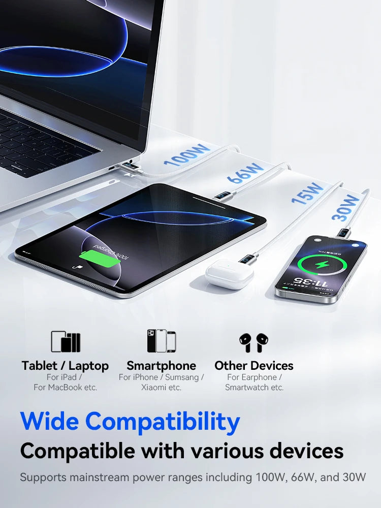 Joyroom 100W USB C Cable Automatic Power Off Fast Charge Type C Cable For iPhone 16 15 Pro Max  Xiaomi Sumsang Huawei