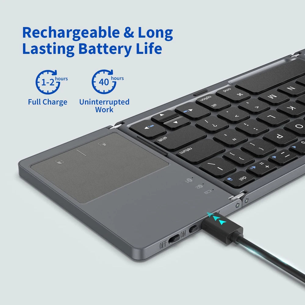 Portable Mini Three Folding Wireless Bluetooth Keyboard Foldable Touchpad Keypad for IOS Android Windows ipad Tablet Laptop