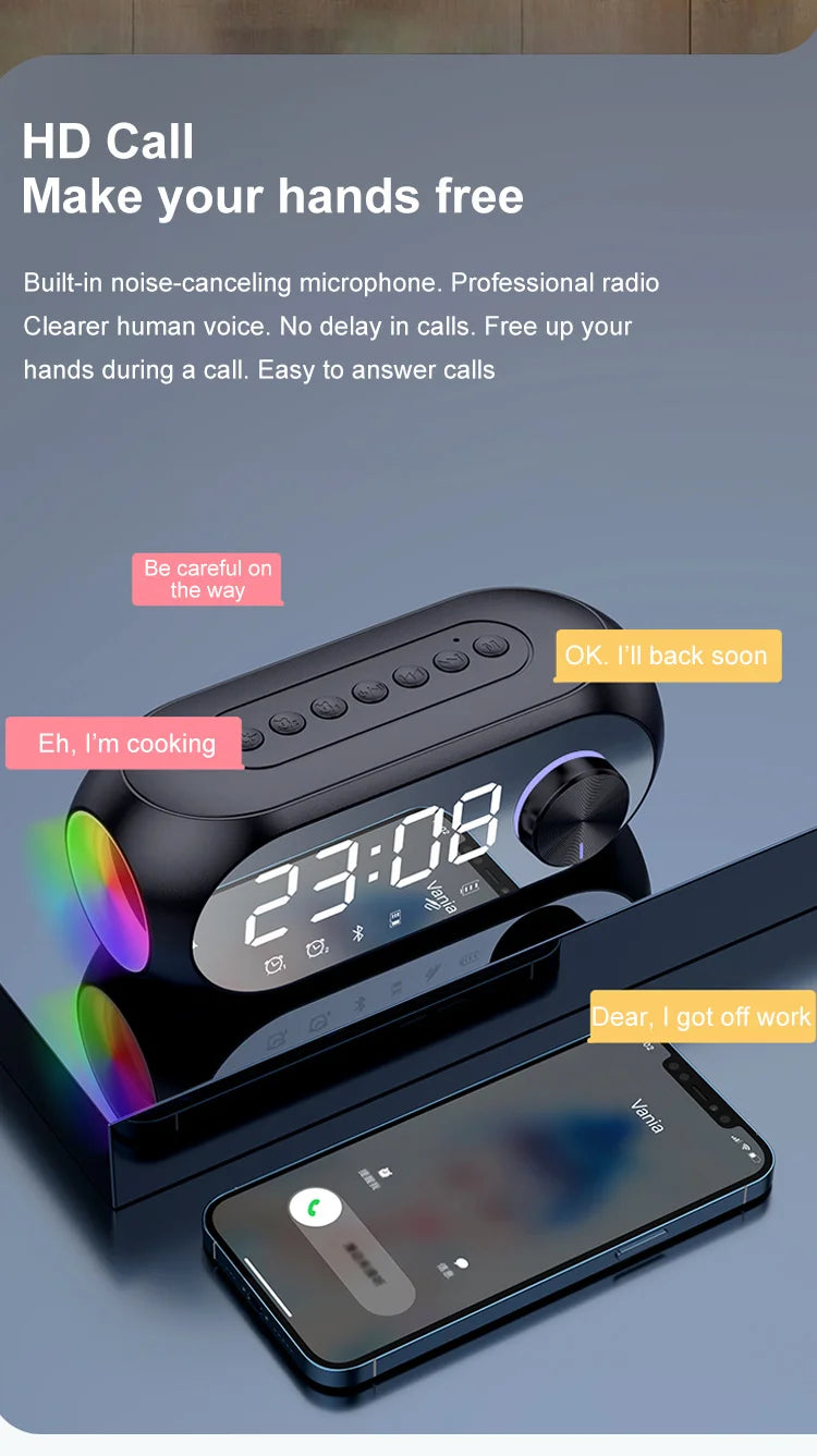 Alarm Clock Radio FM Bluetooth Speaker Portable Subwoofer Caixa De Som Sound Box Music Wireless Mini Woofers Bocina Lamp Column