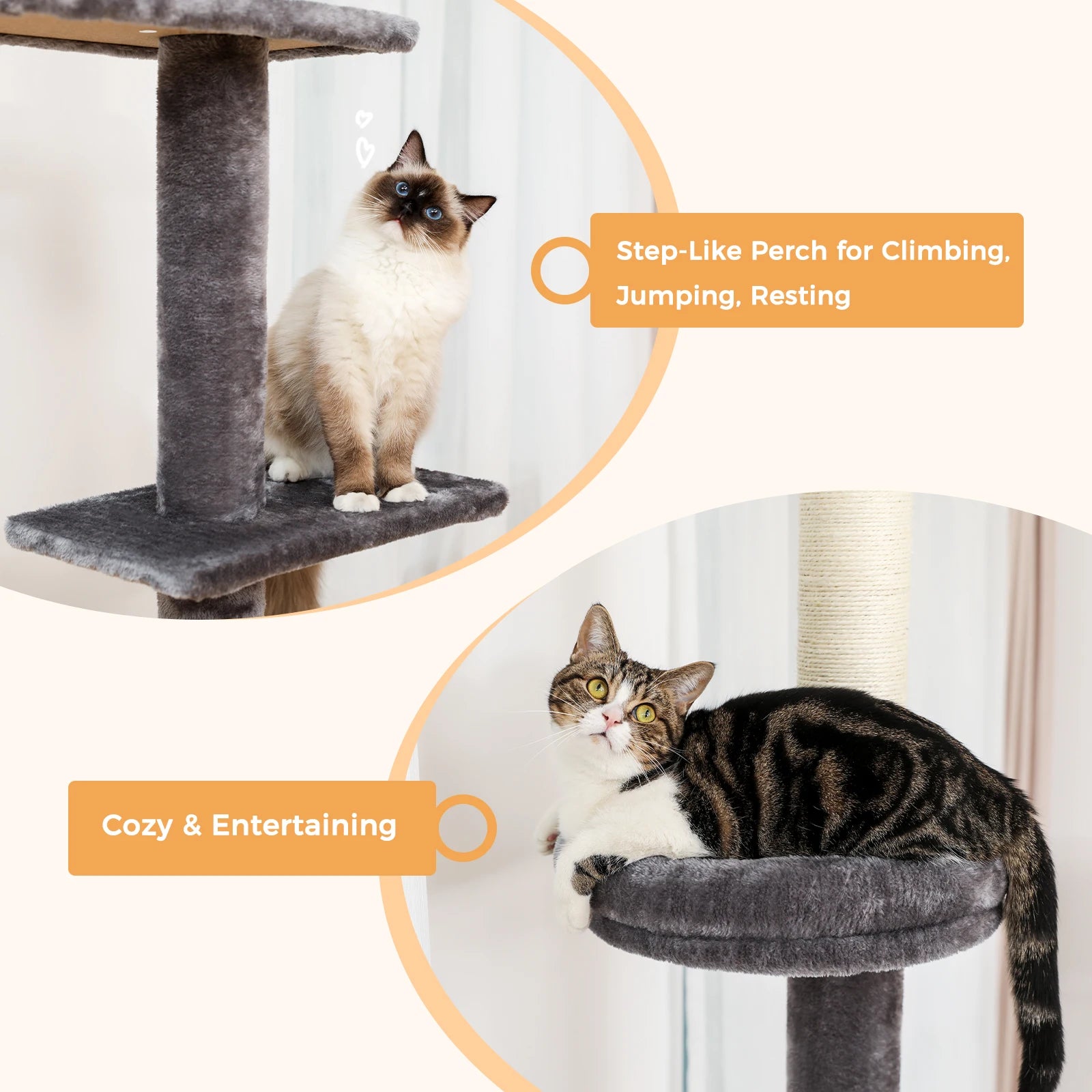 Adjustable Height Cat Tree for Indoor, Floor to Ceiling Cat Tower with Scratching Posts, Cat Scratcher Furniture, Kitten Toys