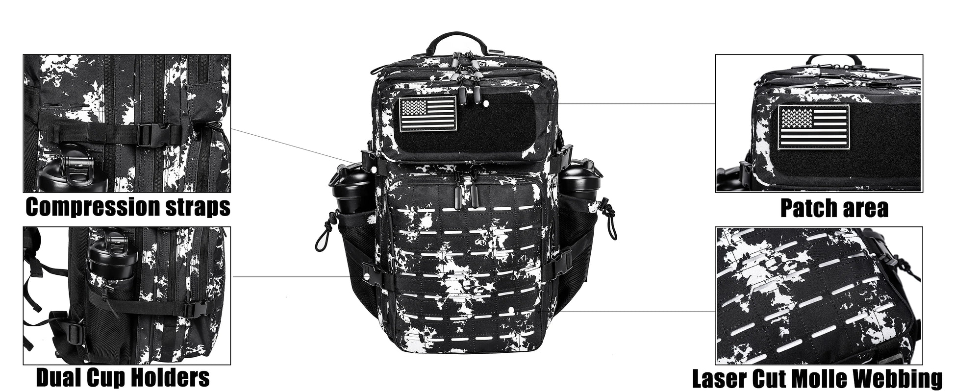 LHI 25L/35L/45L Gym Backapck Tactical Athlete Sports Fitness Bag Exercise Workout Weekend Travel Daypack with Bottle Holder