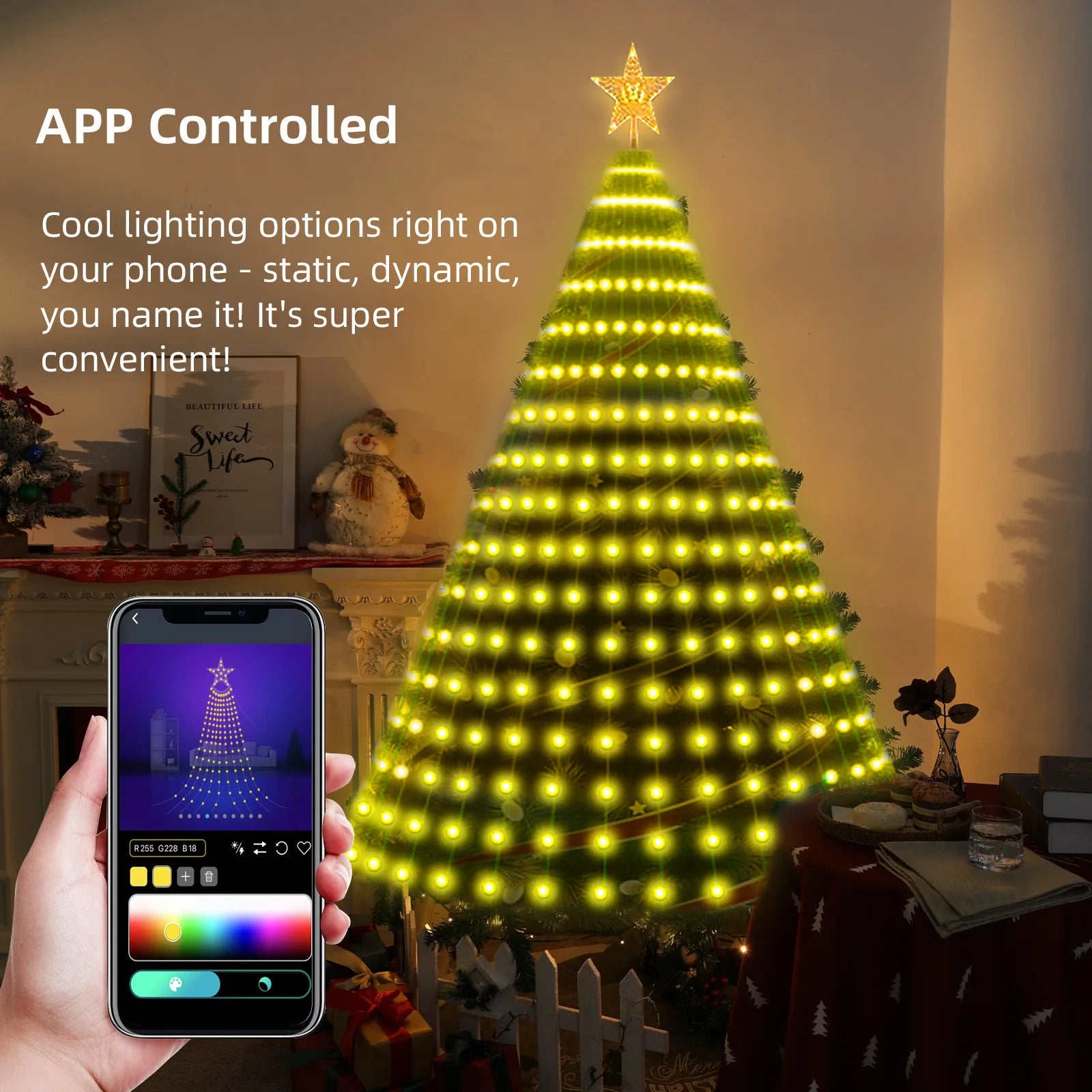 1.8/2.1m Smart APP Christmas Tree Star Lights RGB LED Fairy String Light DIY Picture Xmas Decoration Lighting for Home Holiday